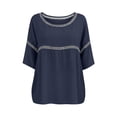 thumbnail image 5 of Wlynlyn Summer Tops for Women 3/4 Sleeve Length Crewneck Lace Patch Casual Dressy Blouses Vintage Loose Fitted Tunic Trendy Shirts, 5 of 9