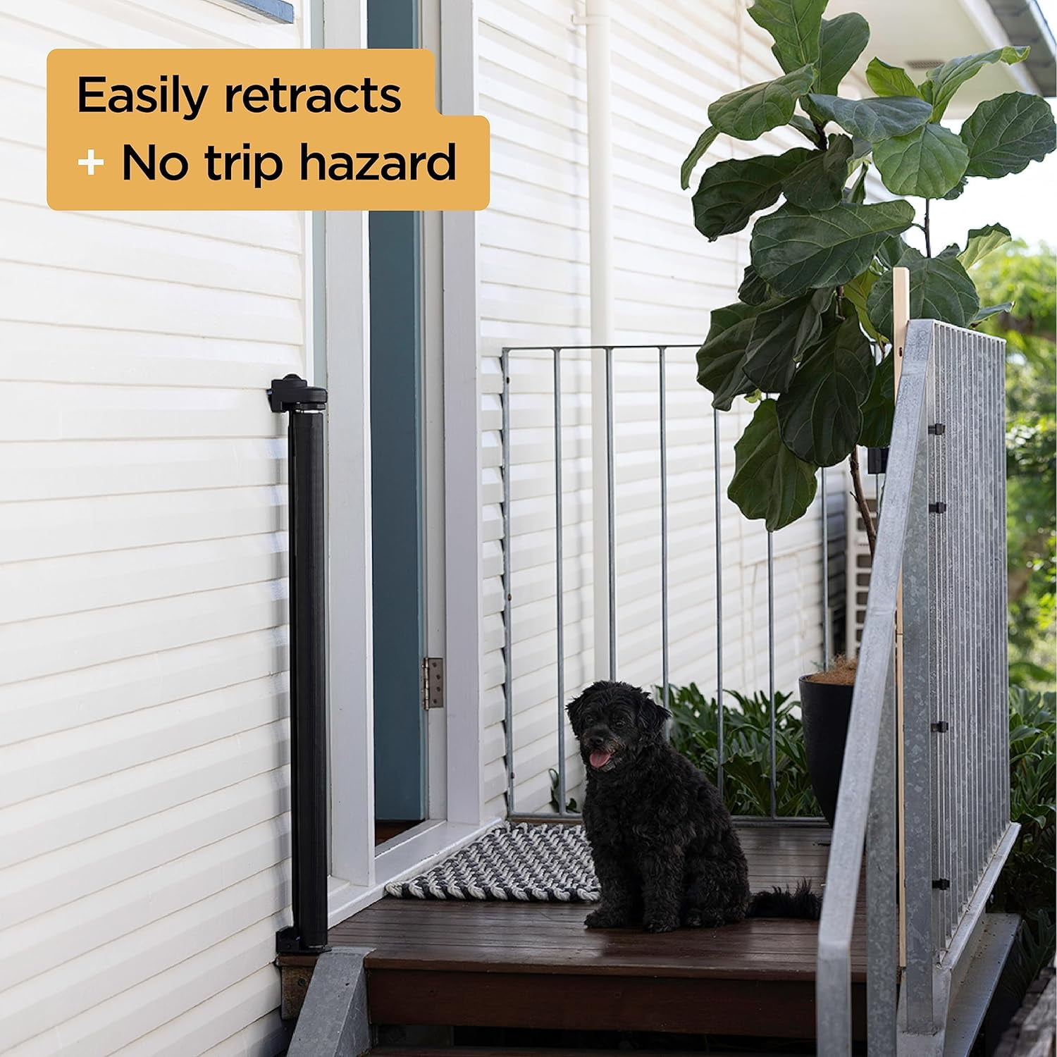 Philowng Indoor and Outdoor Claw-Proof Retractable Dog Gate, 36.6" High Extends up to 71" Wide, Black