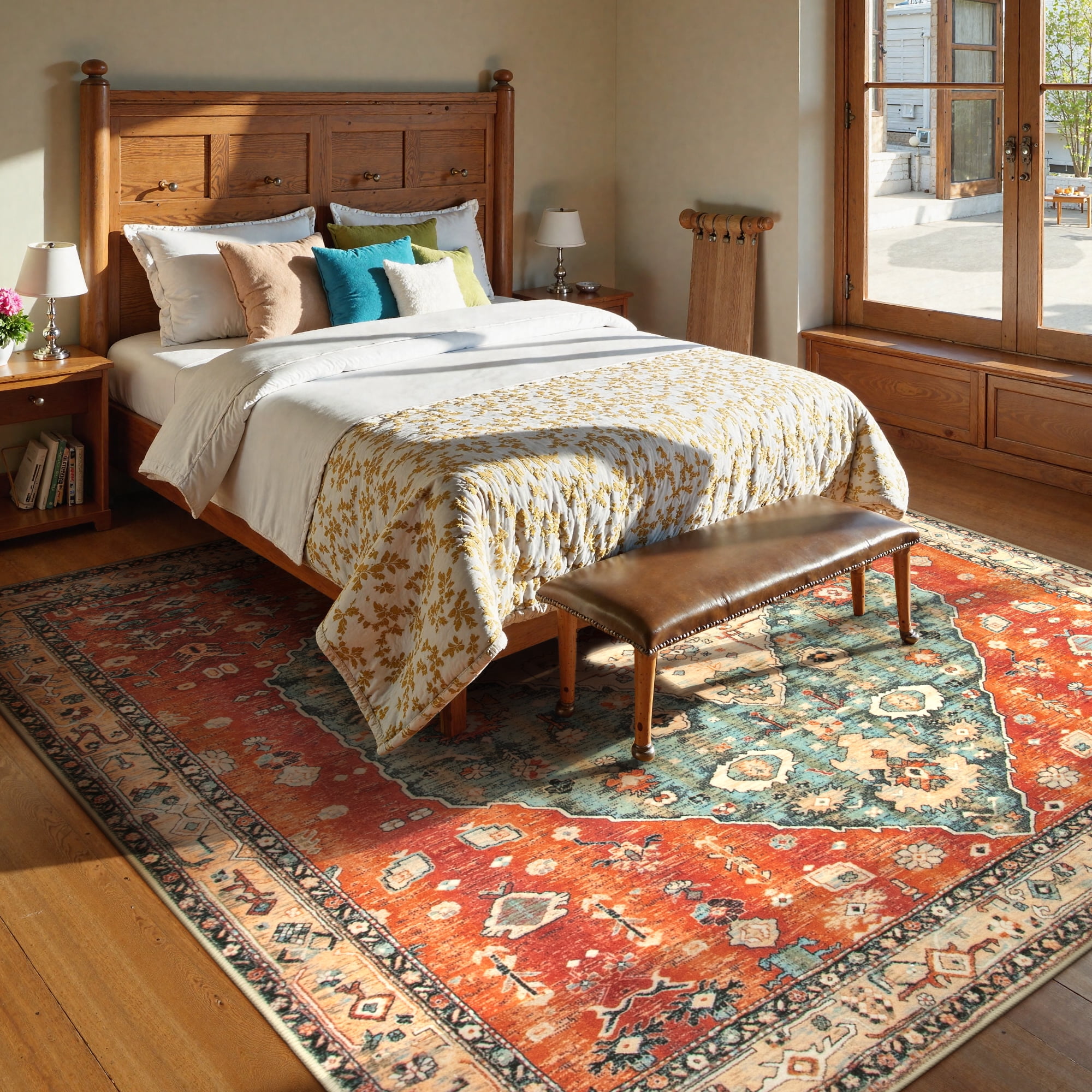Lahome 8'x10' Area Rugs for Living Room,Machine Washable Rugs,Low Pile Non Slip Vintage Floral Print Rug Carpet for Entryway,Hallway,Kitchen,Home Decor,Geometric Tribal