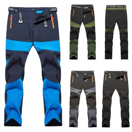 BiZtdJrK Mens Outdoor Pants Warm Ski Hiking Pants Color Block Softshell Mountaineering Trousers Winter Camping Fishing Pants with Zipper Pockets Sales Today Clearance Women Blue XXXXXL