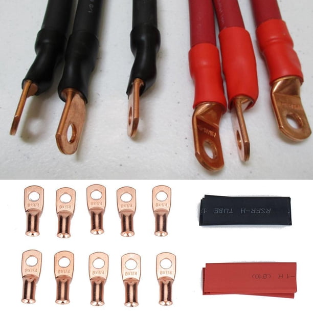 Terminales Terminal de cable de batería de cobre resistente de 8 AWG + kit surtido de tubos termorretráctiles
