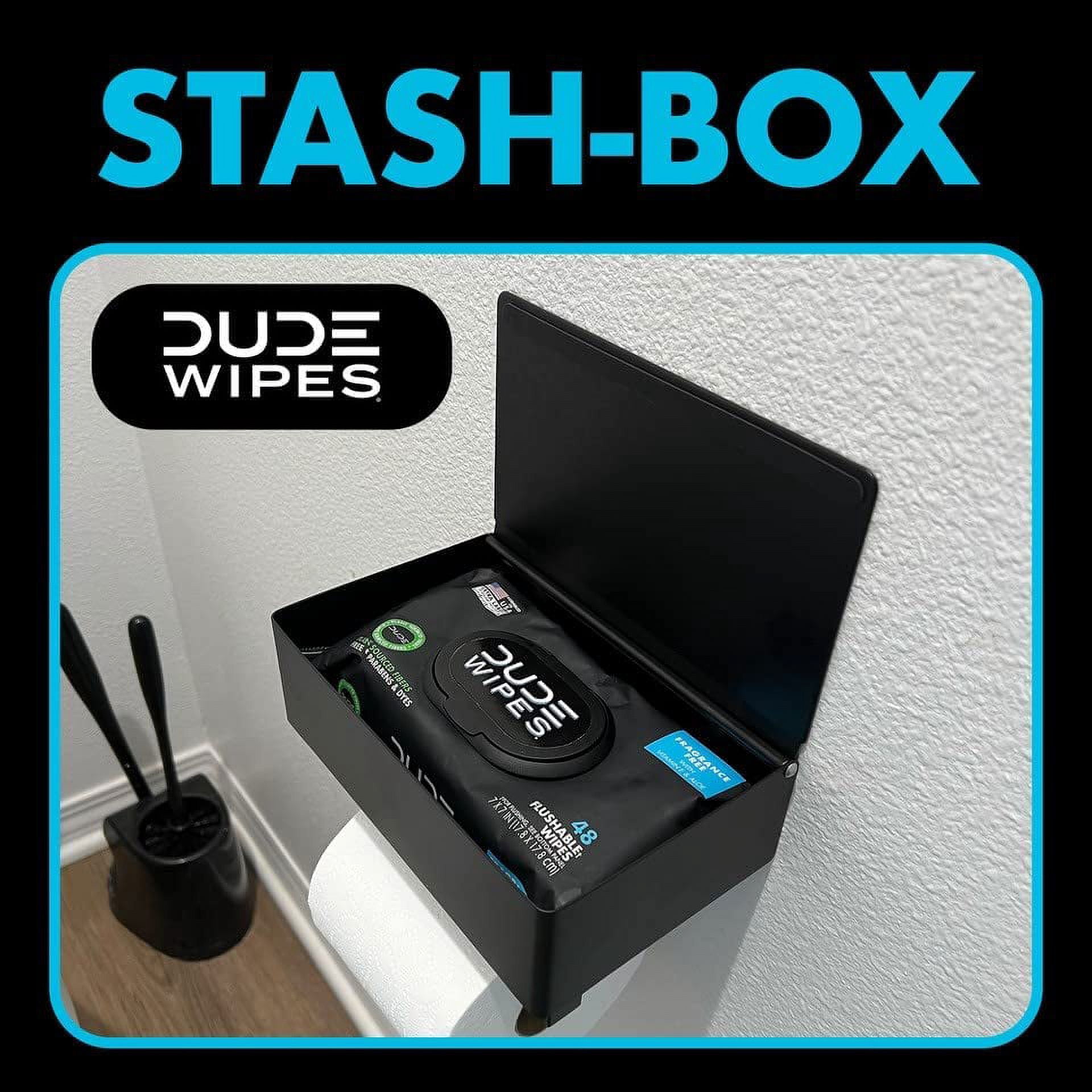 DUDE Wipes Stash Box - Flushable Wipes Dispenser - Toilet Paper and Flushable Wipes XL Wall Mounted Holder