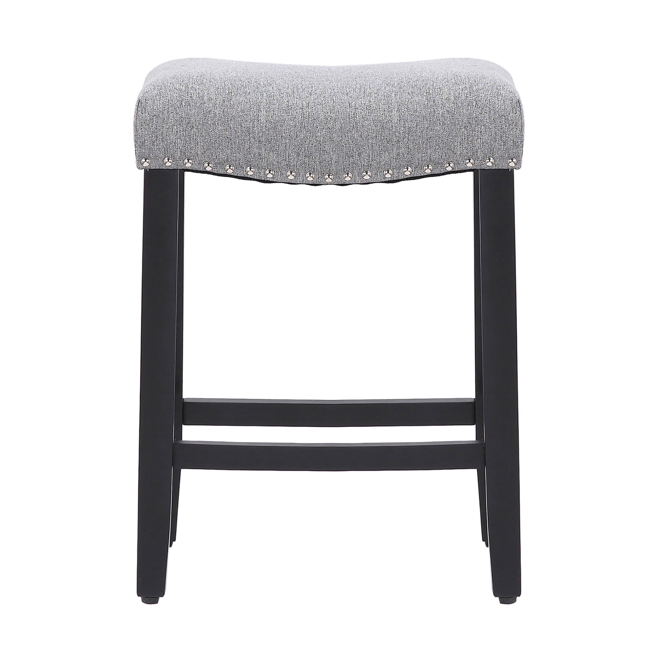 24" Inch Upholstered Saddle Seat Bar Stool (Set of 2), Black/Gray