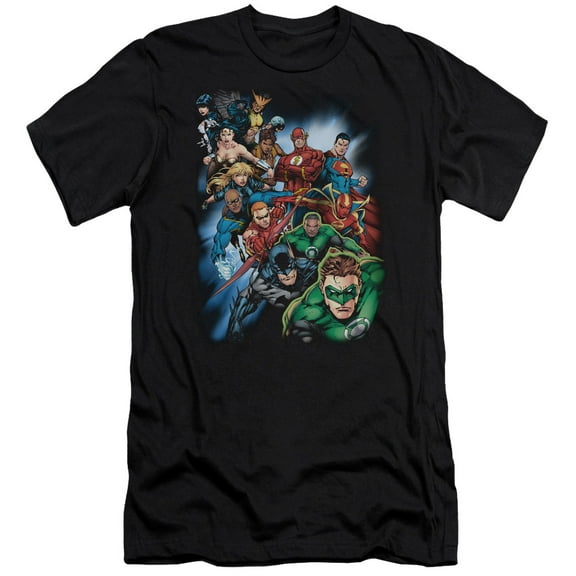 JLA Justice League Heroes Unite S/S Adult 30/1 T-Shirt Black