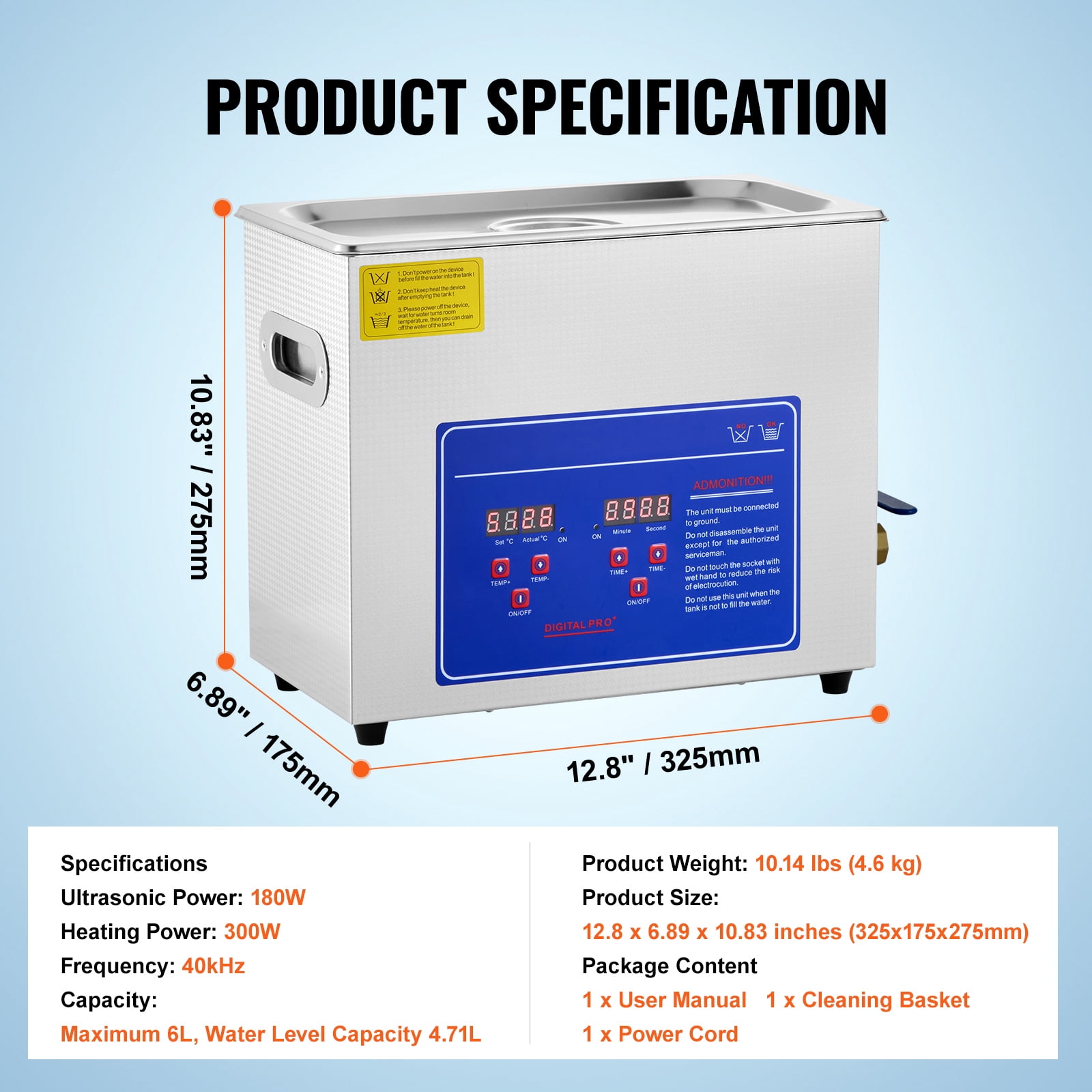KFFKFF Commercial Ultrasonic Cleaning Machine 6L 200W 40kHz Heated Ultrasonic Cleaning Machine with Digital Timer Jewelry Watch Glasses Cleaner Large Capacity Cleaner Solution (6L)