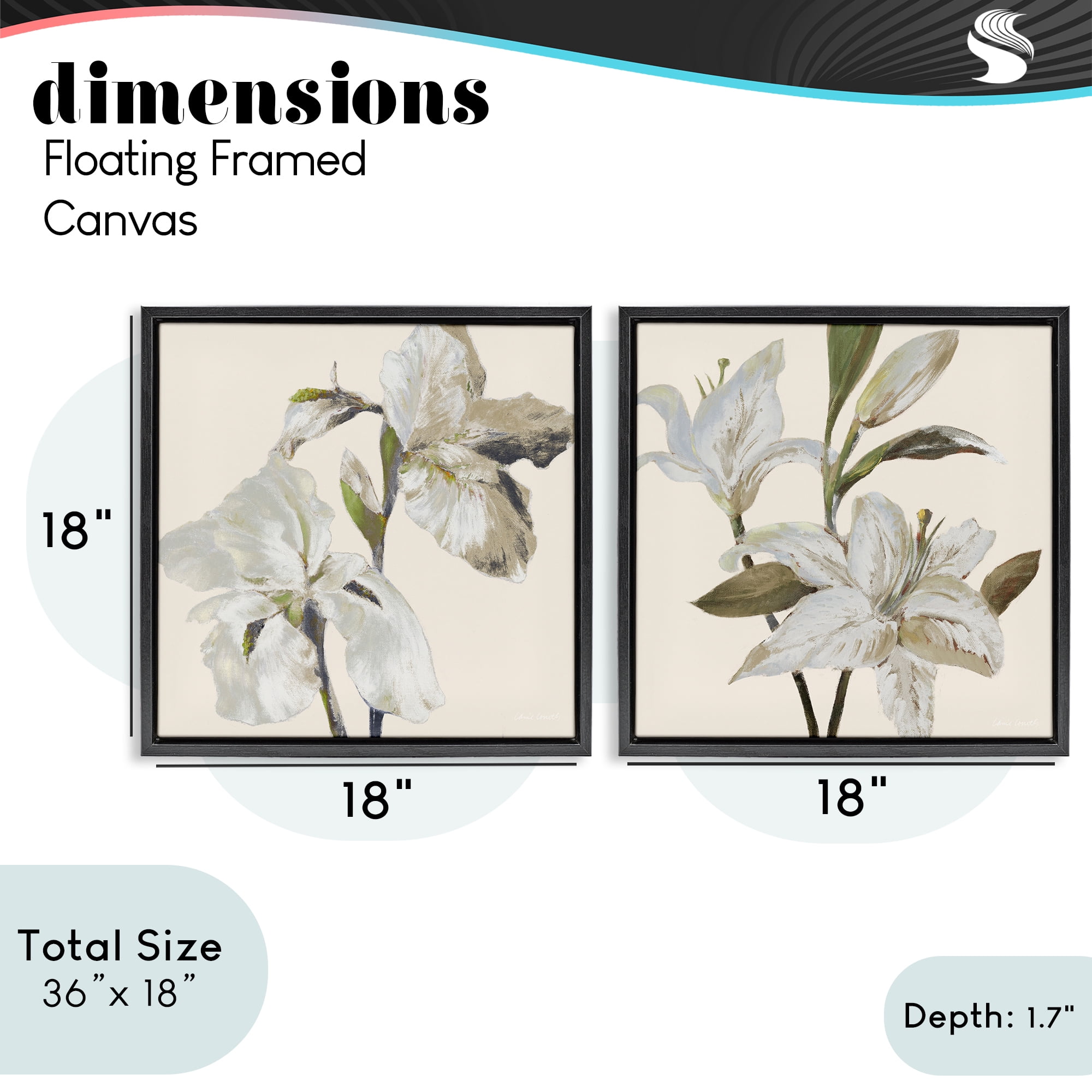 Stupell Industries Irises and Lilies Soft Beige 2 Piece Black Framed Floater Canvas Set, design by Lanie Loreth