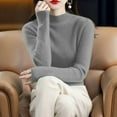 thumbnail image 4 of Yigetop Chandail à Col, pour Femmes et Hiver, Couleur Unie Rétro, Coupe Ajustée, Demi-Col Montant, Chandail à Enfiler, Chandail de Base, Chandails à Col Roulé pour Femmes Gris 2TG, 4 of 5