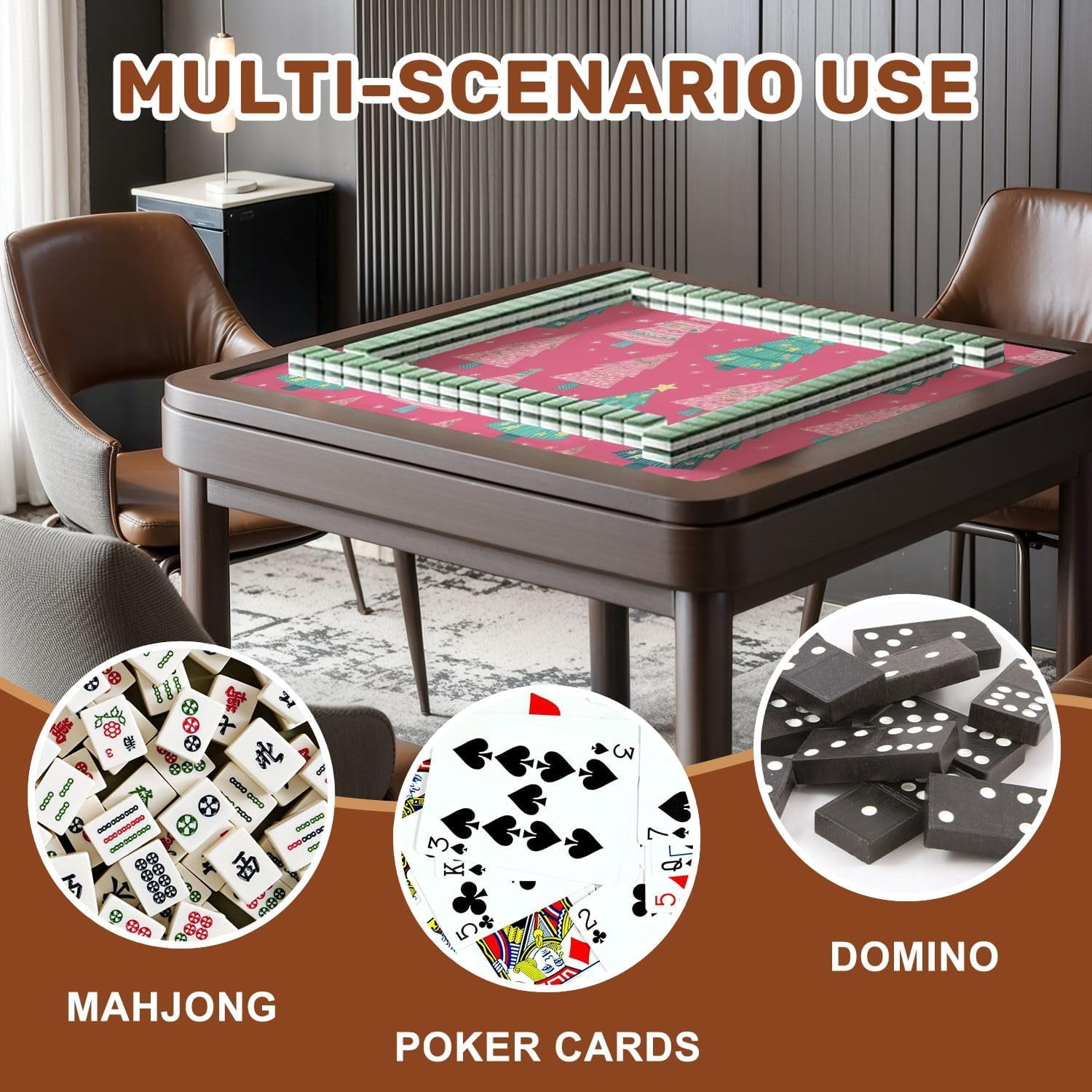 Mahjong Mat 31.5" x 31.5" Seamless Christmas Trees Cartoon Style Pink for Clothing Home Textile Non-Slip Noise Reduction Mahjong Tiles Table Cover for Dominoes Poker Card Board and Tile Games