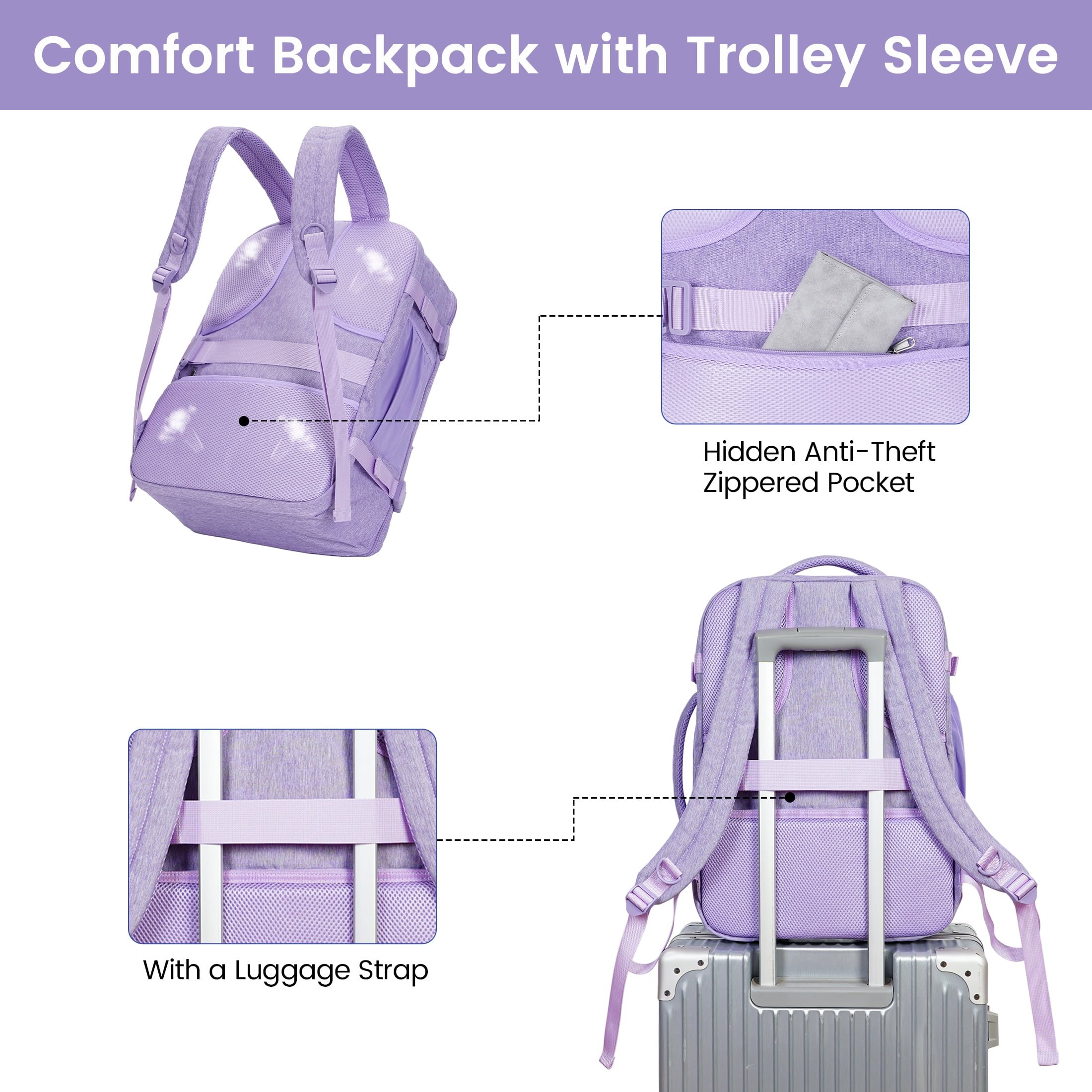 Business Travel Backpack Fits 17 Inch Laptop for Personal Item Bag 18x14x8 Clamshell Opening Carry on Laptop Backpack for Men with Wet Pocket, Purple