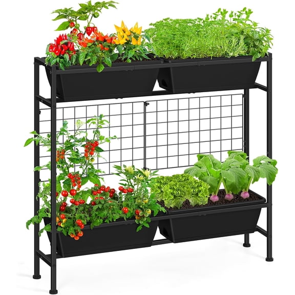Raised Garden Bed 32" Tall Elevated Planter Boxes With Trellis &  Vertical Outdoor For Gardening Vegetables Flowers Herbs Backyard Black