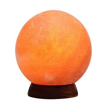 Carved Wood Bass - 6inch 8-9Lbs Himalayan Salt Lamp Globe Hand Carved from Crystal Rock Salt Nightlight on Wood Base with Dimmer Control, Light Bulb by Oumai