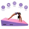 thumbnail image 6 of Gymnastics Wedge Mats 60" X 30" X 14" Folding for Home Use | Incline Mat Cheese Wedge With Zip Fastener, Waterproof Vinyl Cover, EPE Foam for Exercise, Tumbling, Yoga, Pilates, Pink Purple, 6 of 7