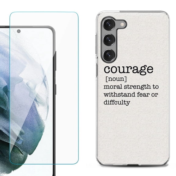Shockproof Fashion Phone Case for Samsung Galaxy S23 5G, by OneToughShield ® - Dictionary/Courage