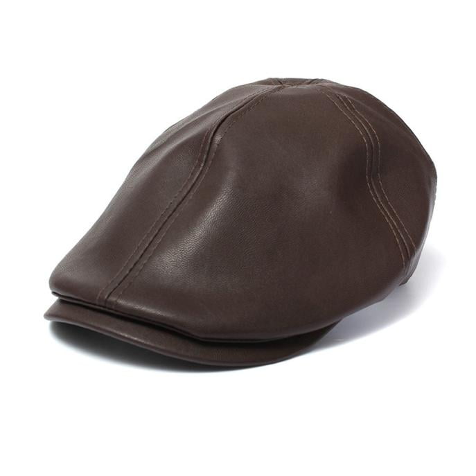 TOTOD Mens Women Vintage Leather Beret Cap Peaked Hat Newsboy Sunscreen Accessory Daily 