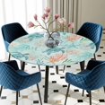 thumbnail image 5 of Elastic Fitted Round Tablecloth, Teal Red Turtle Coastal Waterproof Stretch Table Cover for 45"-54" Tables, Summer Beach Nautical Coral Starfish Washable Outdoor Tablecloths for Patio, Picnic, 5 of 9