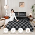 thumbnail image 3 of Manfei Checkered Art King Size Comforter Sets,Geometric Plaid Comforters King Size,Black Gray,Black Reversible,3 Pieces,1 Comforter and 2 Pillowcases,3 Pieces,1 Comforter and 2 Pillowcases, 3 of 7
