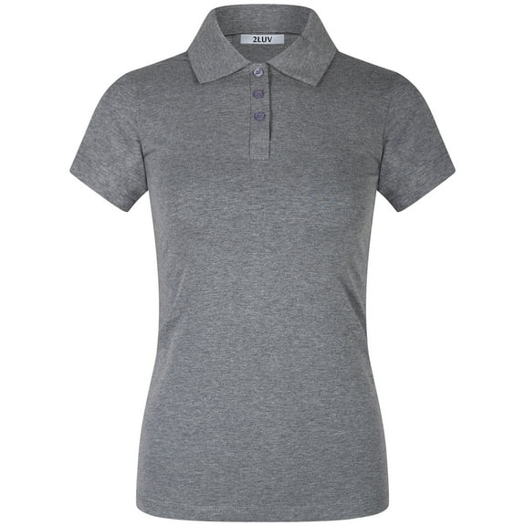 2Luver, Women's, Short Sleeve 3 Button Collared Polo Shirt, Dark Grey, 1XL
