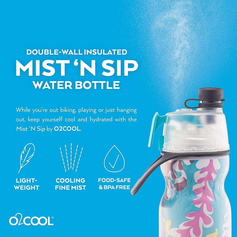 O2COOL Mist N' Sip No Leak Pull Pop Sprout 20 fl oz Water Bottle, 2 Pack,  Tie Dye & Celestial 