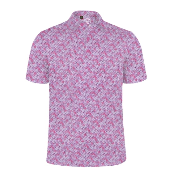 Monterey Club Men's Small Rhombus lattice Print Tailored Collar Short Sleeve Golf Polo Shirt #3513