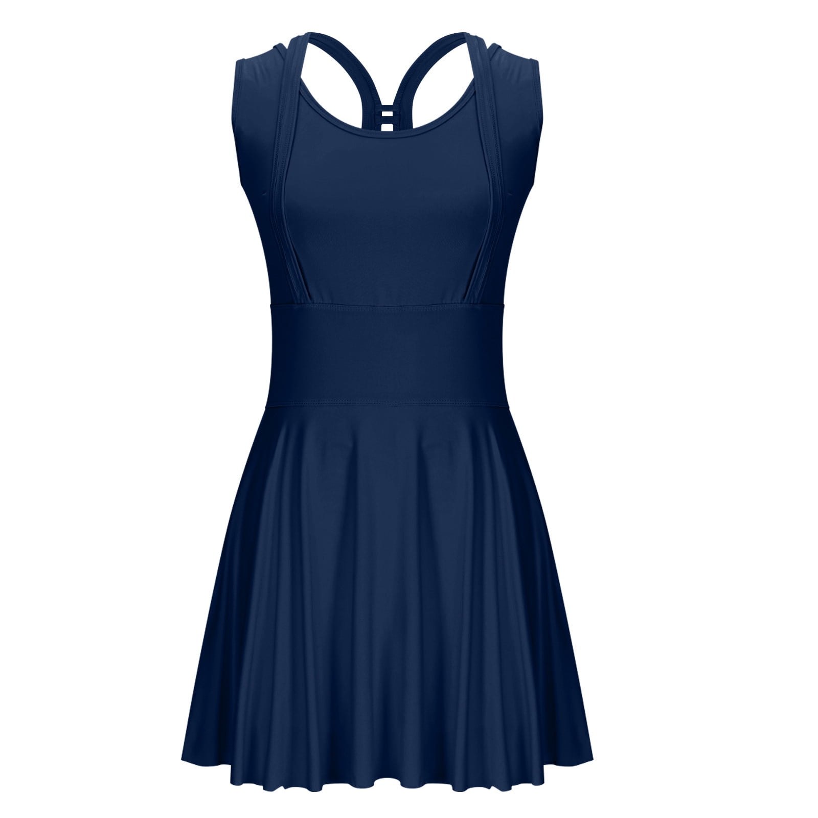 Zedker Tennis Dresses for Women Sleeveless 2-in-1 Athletic Golf Dress with Built-in Shorts Navy Plus L