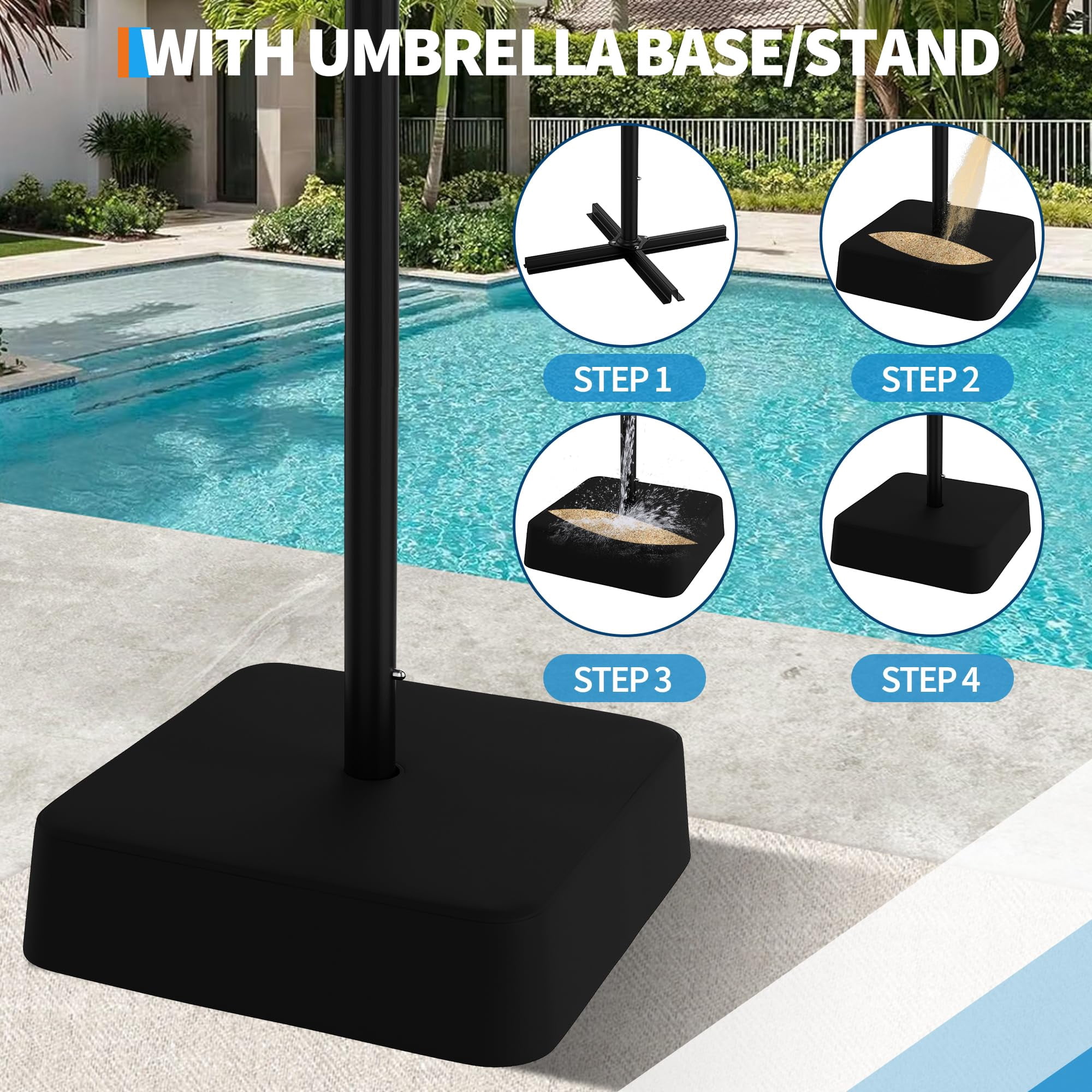 Garvee 15ft Double-Side Large Patio Umbrellas with Base Included, Rectangular Outdoor Pool Table Umbrella, UV Protective, Outside Market Umbrellas for Poolside Lawn Backyard Deck