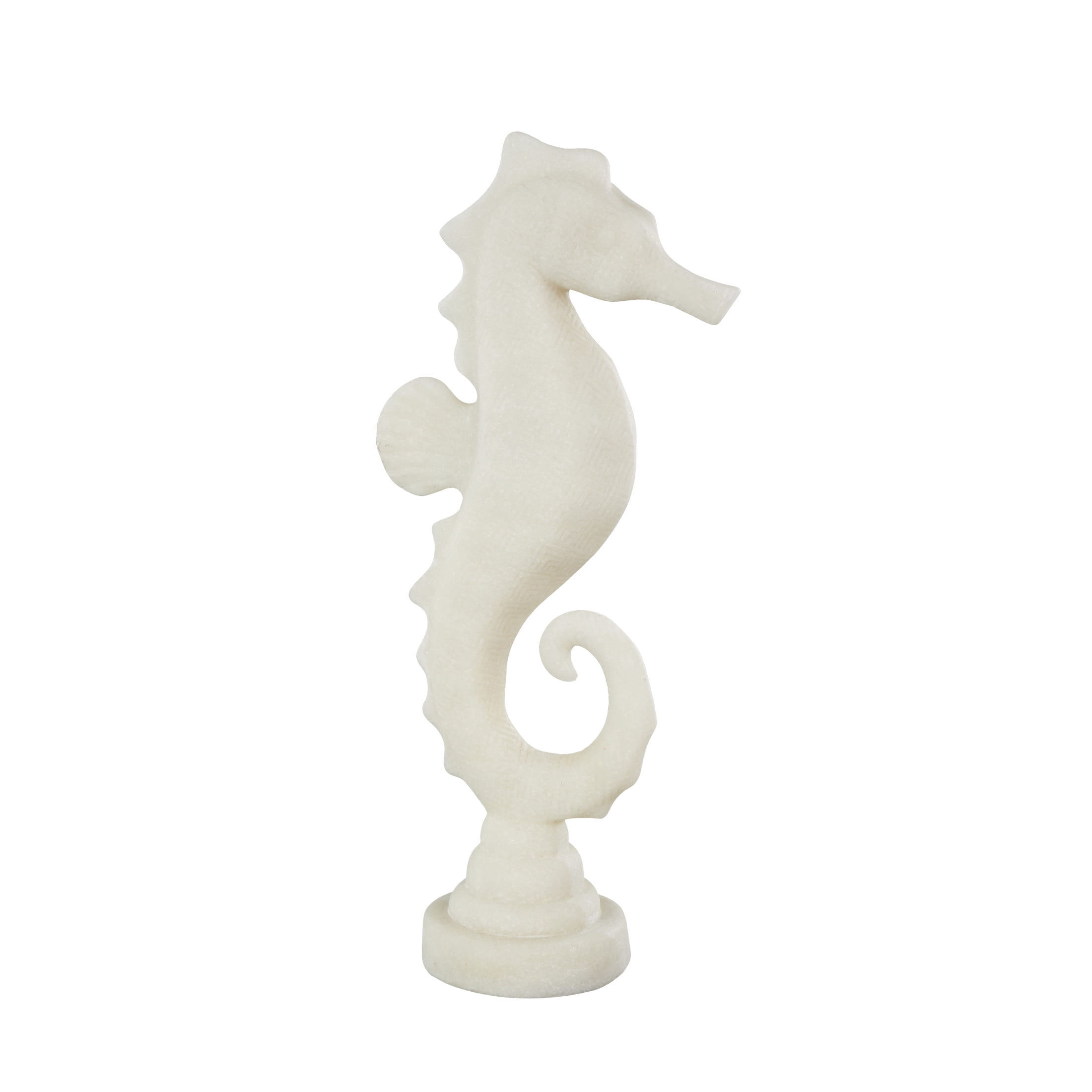 5" x 16" White Polystone Sea Horse Sculpture with Shimmering Details, by DecMode