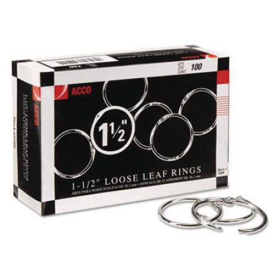 Acco Metal Book Rings, 1.5" Diameter, 100/Box, Each