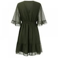 thumbnail image 2 of Femmes Mini Robe Taille Élastique Volants Robe de Soirée Ample Fit Dot Print V Cou Manches Courtes Robe Fluide, 2 of 9