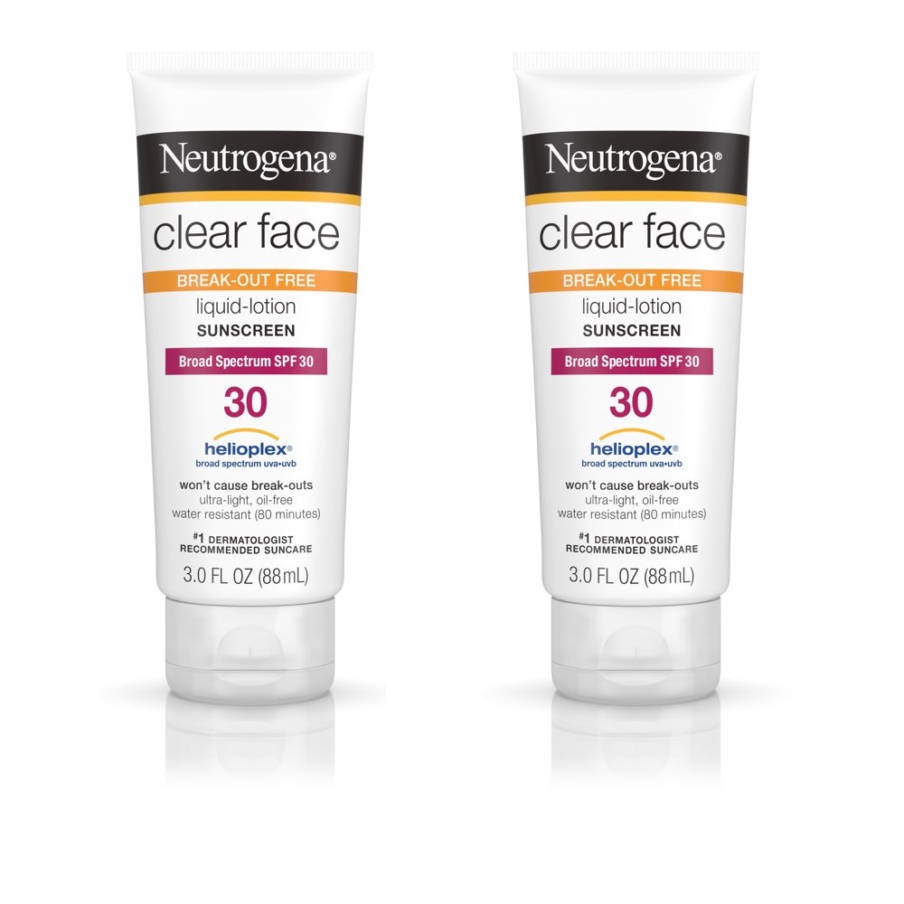 Neutrogena Clear Face Liquid Lotion Sunscreen with SPF 30, 3 fl. Oz 2 Pack