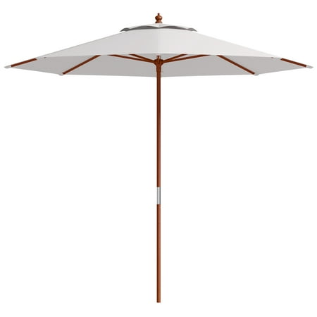 Beige Patio Umbrella Costway Adjustable 9FT Wooden Patio Umbrella Wood Pole Outdoor Garden Sun Shade Beige ()