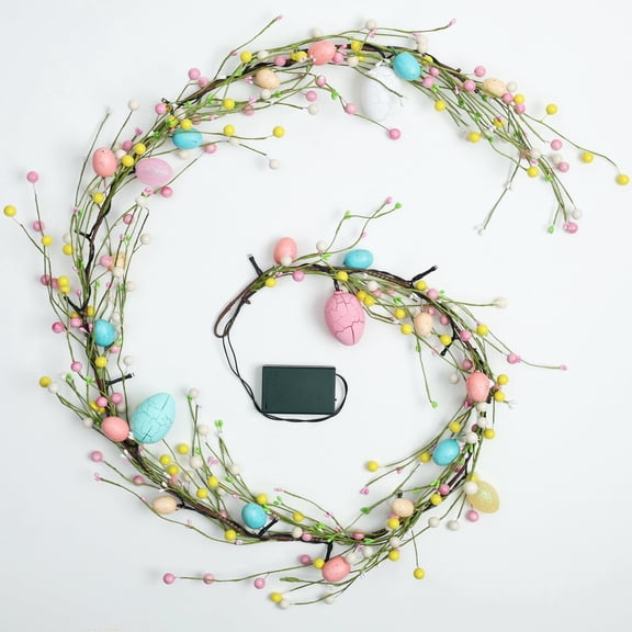 Anjinsoft 6 FT Lighted Easter Egg Garlands, Spring Vine with Pastel Eggs for Home Window Wall Fireplace Indoor Outdoor Holiday Party