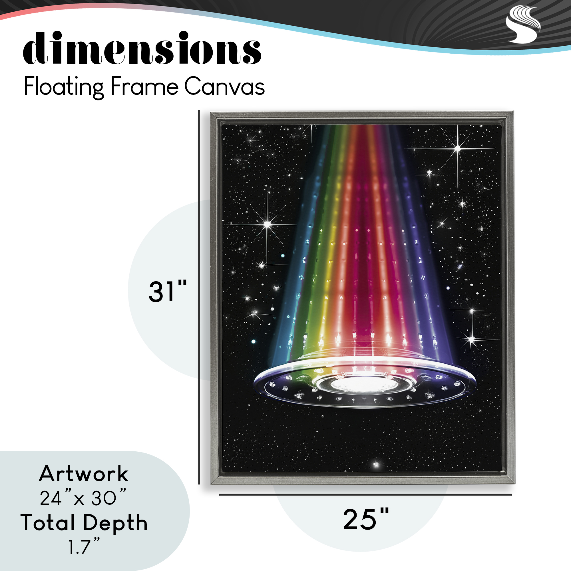 Rainbow Galaxy UFO Gray Framed Floater Canvas Wall Art, design by Sasha