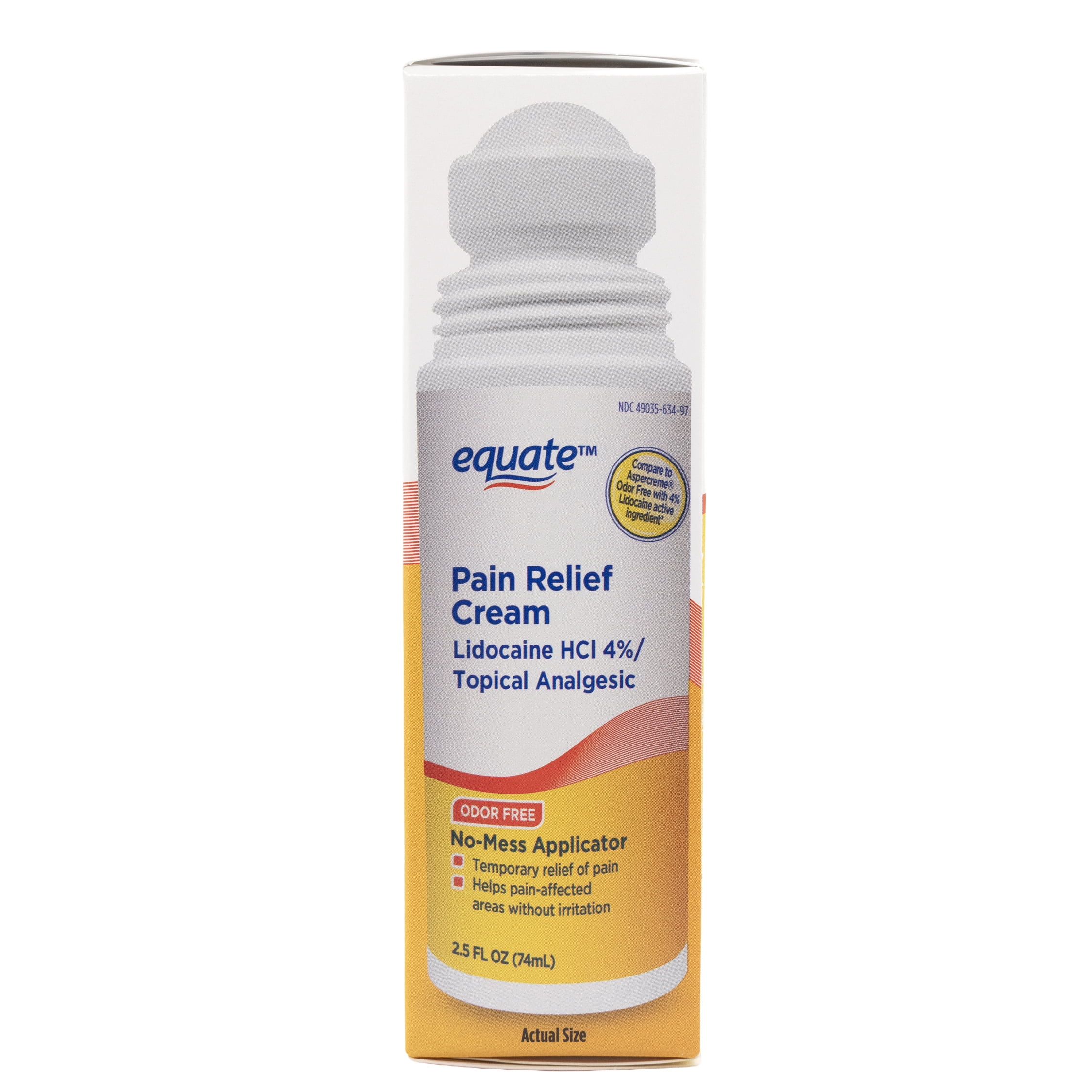 Equate Odor-Free Lidocaine Pain Relief Liquid Roll-On 4% Lidocaine , 2.5 fl oz, Compare to AspercremeÂ® Odor Free with 4% Lidocaine Active Ingredient