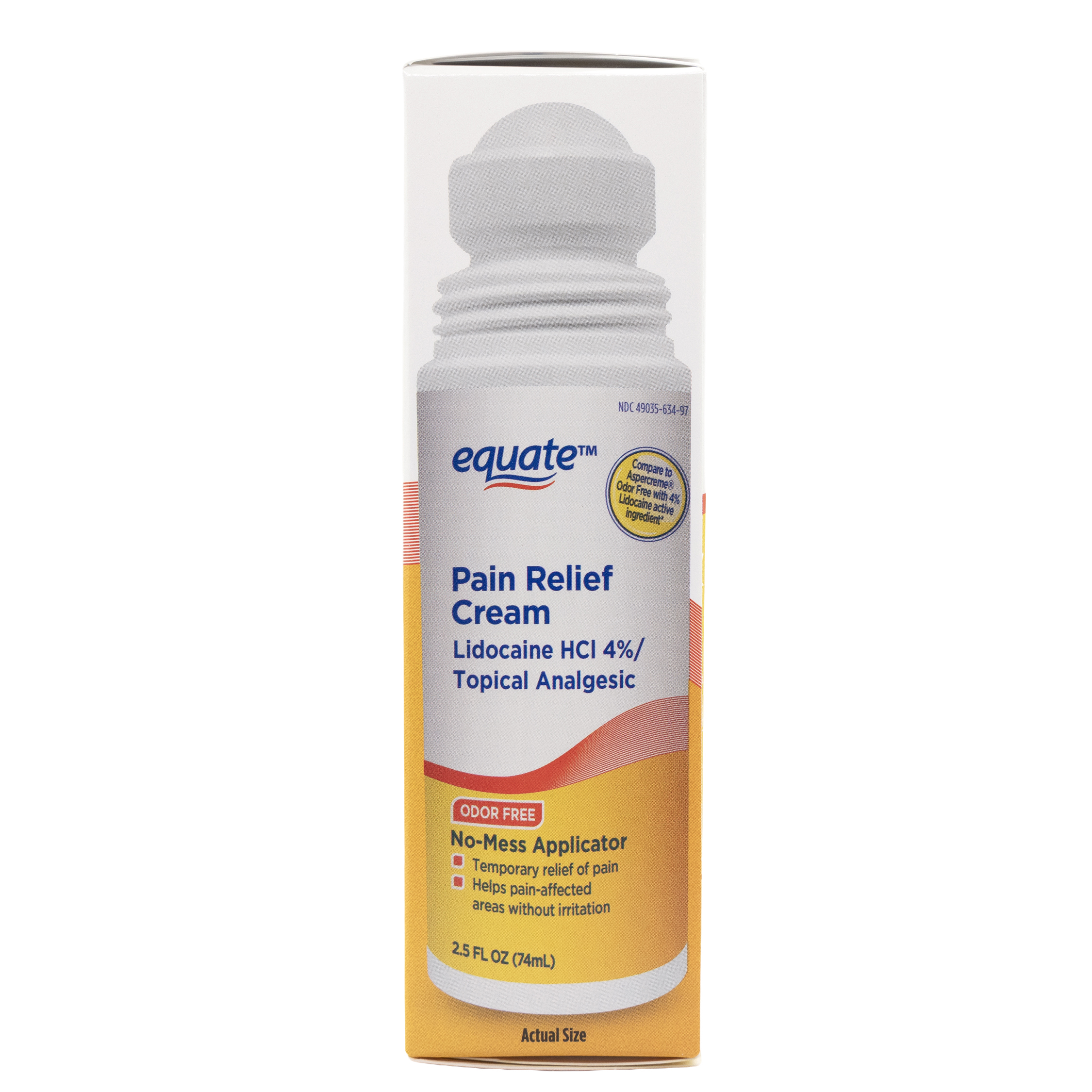 Equate Alivio del Dolor con Lidocaína Sin Olor en Roll-On Líquido, Lidocaína al 4%, 2.5 fl oz, Comparar con Aspercreme® Sin Olor con Ingrediente Activo Lidocaína al 4% 3