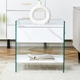 thumbnail image 2 of Glavbiku Modern Tempered Glass Frame Nightstand with Drawer & Shelves,Bedside Table in White Finish, 2 of 14