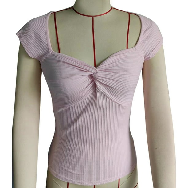 Top con nudo torcido, top ajustado con nudo torcido en forma de corazón para mujer Top con nudo torcido en la parte delantera True Excellence