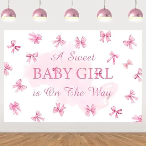 A Sweet Baby Girl is On The Way Backdrop Pink Bow Girls Baby Shower Decoration Baby Shower Bow Theme Girl Background It's A Girl Party Banner Gender Reveal Photo Booth Props Supplies