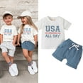 thumbnail image 2 of KAOOCXU Boy Girl New Tshirt Short Sleeved Birthday Letter Printed Shirt Tops Solid Color Shorts Independence Day 4 Of July 2Pc Set Outfits Clothes, 2 of 9