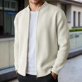 thumbnail image 2 of Mens Zip Up Sweater Jacket Light Slim Fit Knit Stand Collar Ribbed Jackets Color Beige Size XXL, 2 of 4