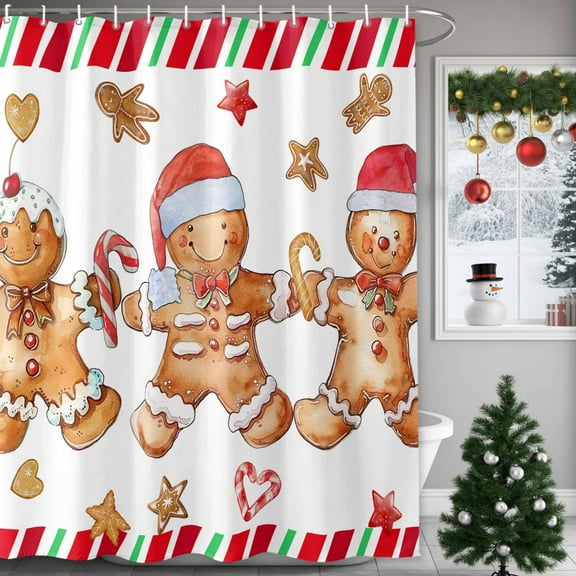 Christmas Gingerbread Shower Curtains for Bathroom, Man Candy Xmas Waterproof Fabric Shower Curtain for Bathroom Bathtub Decoration, Machine Washable, 72"x84"