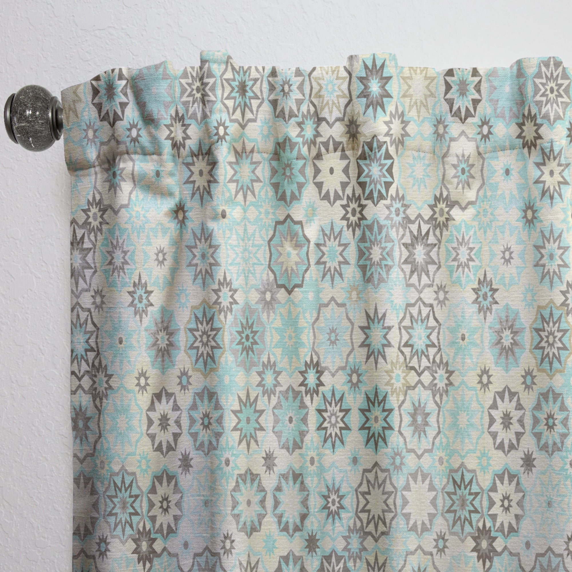 Designart 'Snowflakes Vintage In Yellow and Turquoise' Mid-Century Modern Curtain Panel