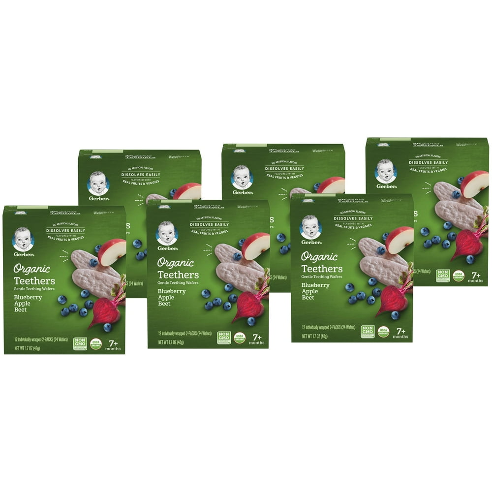Gerber Organic Teethers Blueberry Apple Beet Teething Wafers, 12 Count