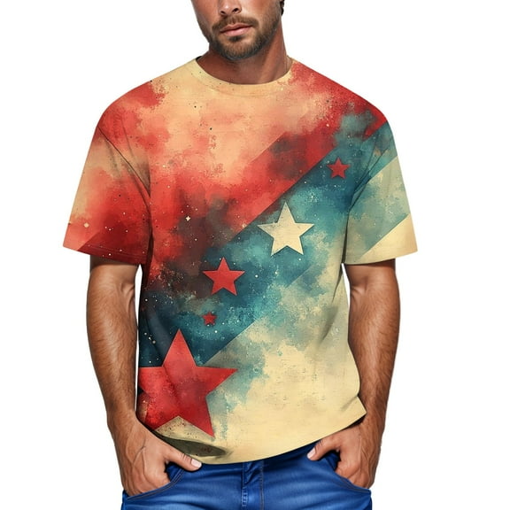Yiaimeir Men's Patriotic American Flag Graphic T-Shirt Casual Short Sleeve Crew Neck Tee Independence Day USA T-Shirt Streetwear,Size M-3XL