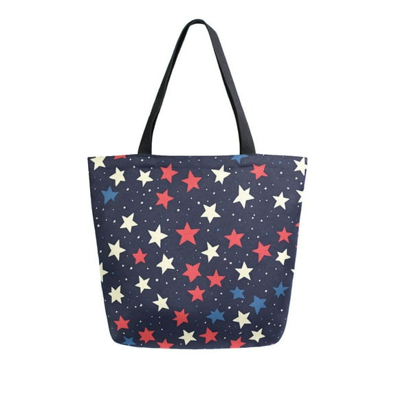 FORMRS Womens Canvas Tote Bag with Zipper Inner Pocket Shoulder Handbag, Red Starry Pattern
