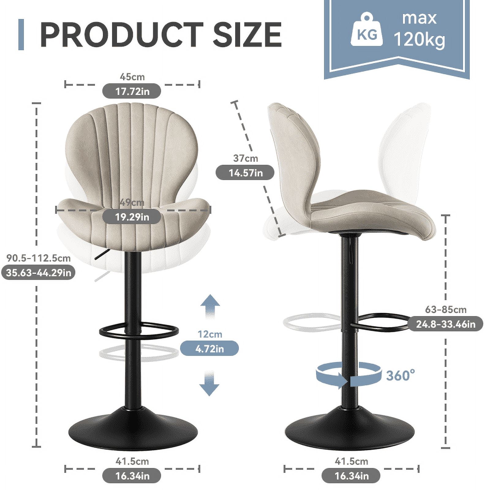 MOONMISS Modern Adjustable Bar Stool Faux Leather Bar Stool,Beige(Set of 2)