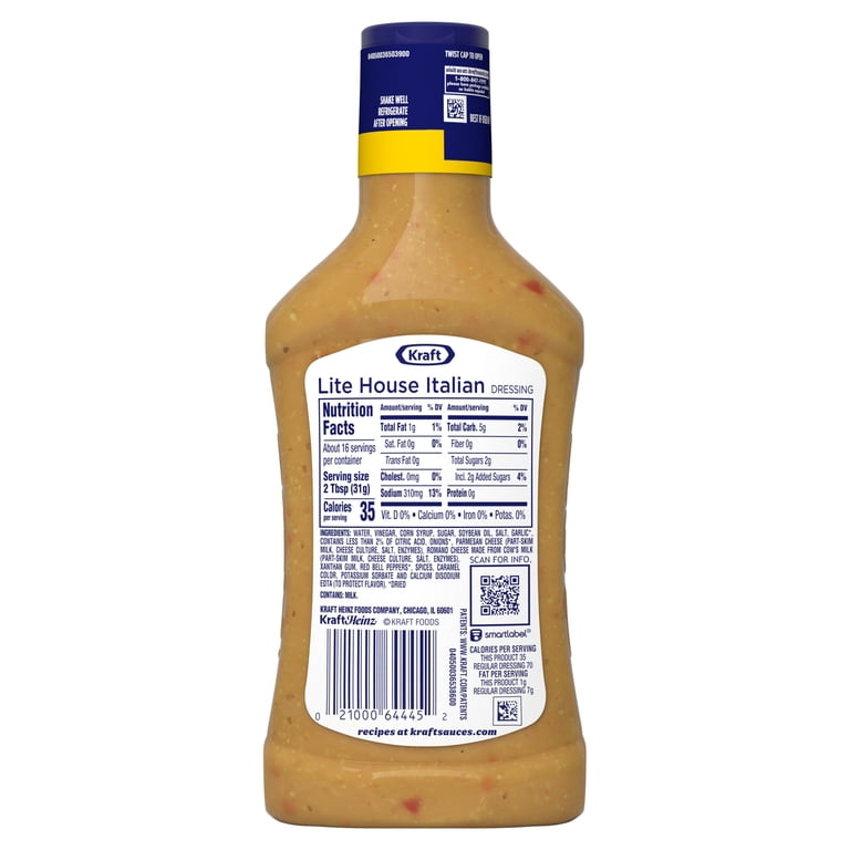 Kraft Low Fat Light House Italian Lite Salad Dressing, 16 fl oz Bottle -  Walmart.com