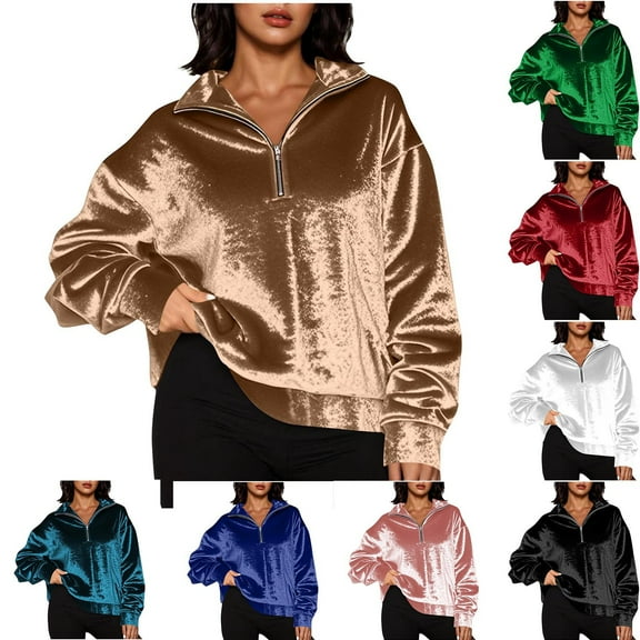 Horkkom Quarter Zip Pullover Women Velvet Soft Fleece Sweatshirts Casual Long Sleeve Sweatshirt S