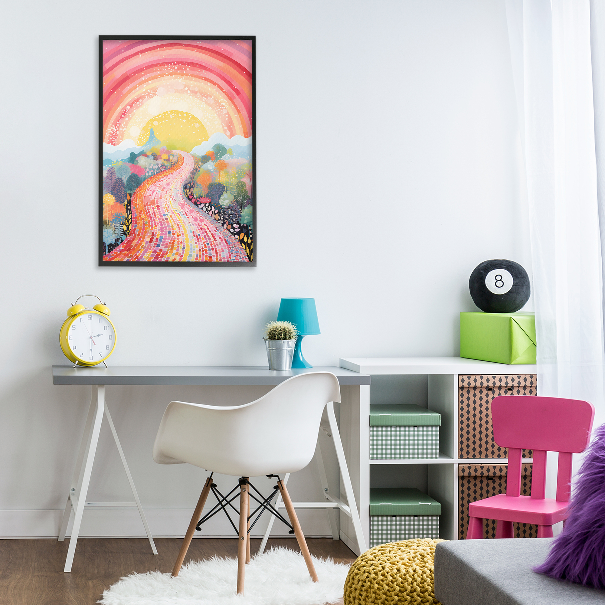 Stupell Industries Pink Brick Road Journey Landscape Painting Black Framed Art Print Wall Art, 20 x 30