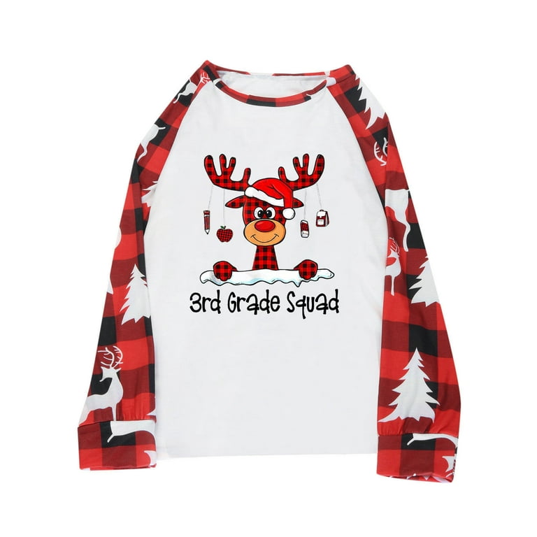ZCFZJW Savings Matching Pjs Christmas Set Red Striped Cute Xmas Elk Print  Long Sleeve Pullover Tops and Pants Outsits Two Piece Holiday Onesies