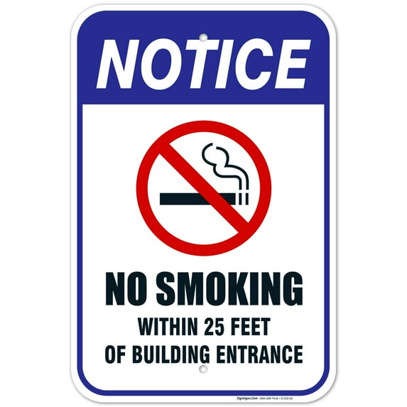 No Smoking Within 25 Feet of Building Entrance Sign,